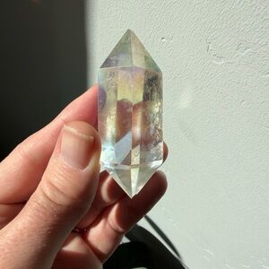 Aura clear quartz double pointed crystal